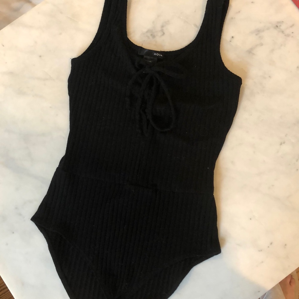 Aqua ribbed bodysuit with ties